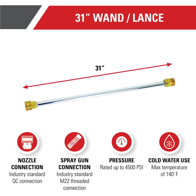 Simpson Cleaning 80479 Universal 31-Inch Pressure Washer Wand for Cold Water Use up to 4500 PSI, Silver - Image 2